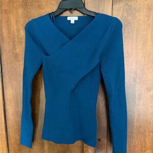 Reiss Teal Ribbed Crossover Sweater